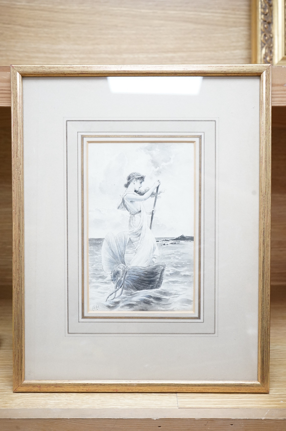 Alice Havers (1850-1890), monochrome ink and wash, ‘The Nautilus’, monogrammed, 18 x 11cm. Condition - fair